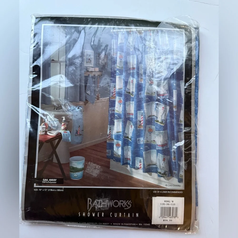 Bath Works lighthouse sail away nautical theme shower curtain